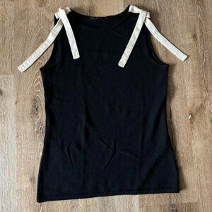 Tiki Tirawa 100% wool tank top with white ribbon bows straps size‎ S or M